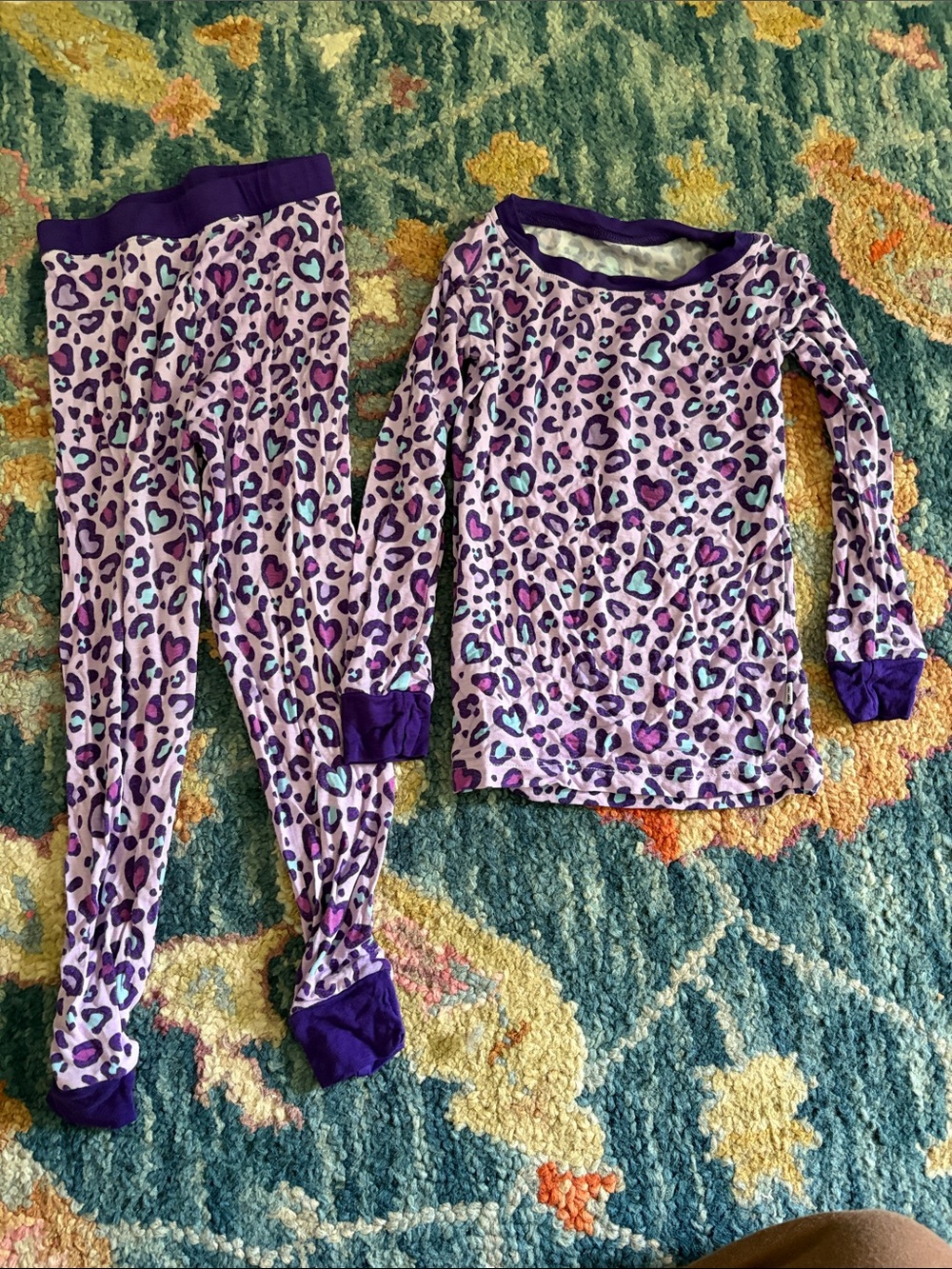 Little Sleepies Purple Teal Heart Leopard Print Pajama Set